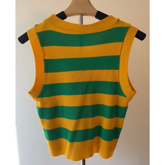 Green Yellow Striped Sleeveless Knitted Shirt - Medium - Picture 4 of 4